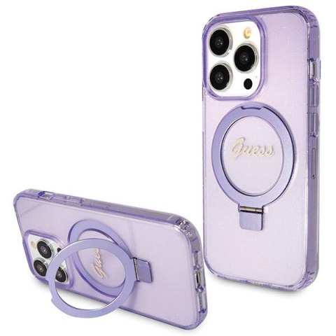Guess GUHMP14LHRSGSU i Phone 14 Pro 6.1" fioletowy/purple hardcase Ring Stand Script Glitter Mag Safe