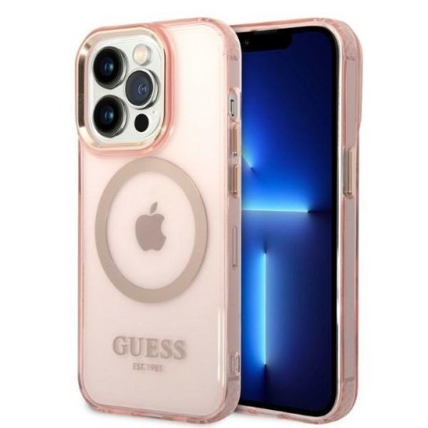 Guess GUHMP14LHTCMP i Phone 14 Pro 6,1" różowy/pink hard case Gold Outline Translucent Mag Safe