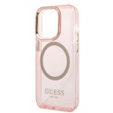Guess GUHMP14LHTCMP i Phone 14 Pro 6,1" różowy/pink hard case Gold Outline Translucent Mag Safe