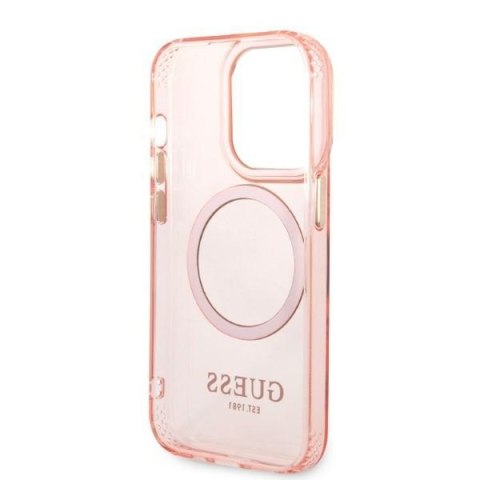 Guess GUHMP14LHTCMP i Phone 14 Pro 6,1" różowy/pink hard case Gold Outline Translucent Mag Safe