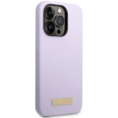 Guess GUHMP14LSBPLU i Phone 14 Pro 6,1" fioletowy/purple hard case Silicone Logo Plate Mag Safe