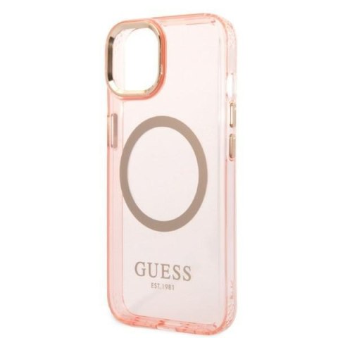 Guess GUHMP14MHTCMP i Phone 14 Plus / 15 Plus 6.7" różowy/pink hard case Gold Outline Translucent Mag Safe