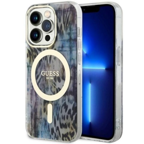 Guess GUHMP14XHLEOPWB i Phone 14 Pro Max6.7" niebieski/blue hardcase Leopard Mag Safe
