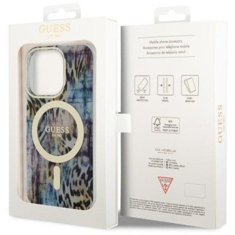 Guess GUHMP14XHLEOPWB i Phone 14 Pro Max6.7" niebieski/blue hardcase Leopard Mag Safe