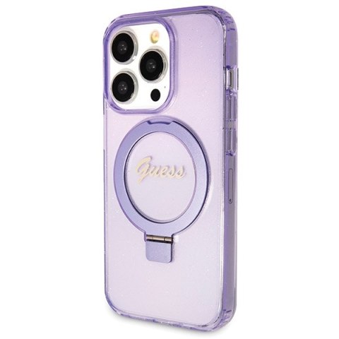 Guess GUHMP14XHRSGSU i Phone 14 Pro Max 6.7" fioletowy/purple hardcase Ring Stand Script Glitter Mag Safe