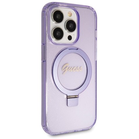 Guess GUHMP14XHRSGSU i Phone 14 Pro Max 6.7" fioletowy/purple hardcase Ring Stand Script Glitter Mag Safe