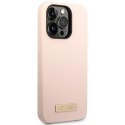 Guess GUHMP14XSBPLP i Phone 14 Pro Max6,7" różowy/pink hard case Silicone Logo Plate Mag Safe