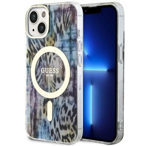 Guess GUHMP14SHLEOPWB i Phone 14 / 15 /13 6.1" niebieski/blue hardcase Leopard Mag Safe
