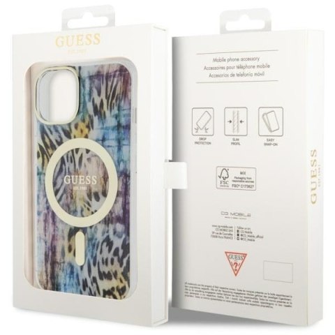 Guess GUHMP14SHLEOPWB i Phone 14 / 15 /13 6.1" niebieski/blue hardcase Leopard Mag Safe