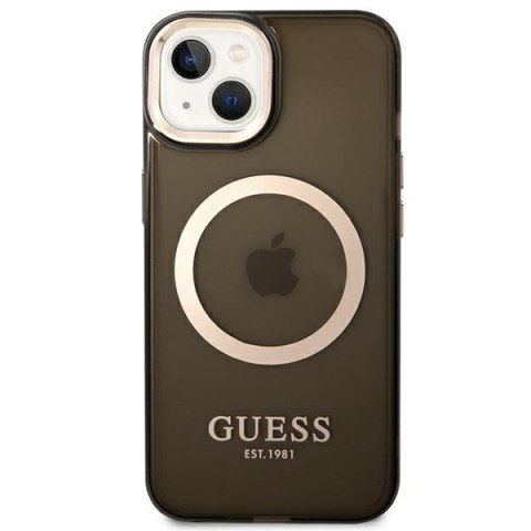 Guess GUHMP14SHTCMK i Phone 14 / 15 / 13 6.1" czarny/black hard case Gold Outline Translucent Mag Safe