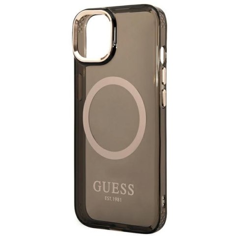 Guess GUHMP14SHTCMK i Phone 14 / 15 / 13 6.1" czarny/black hard case Gold Outline Translucent Mag Safe