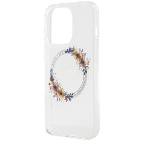 Guess GUHMP15XHFWFCT i Phone 15 Pro Max 6.7" transparent hardcase IML Flowers Wreatch Mag Safe