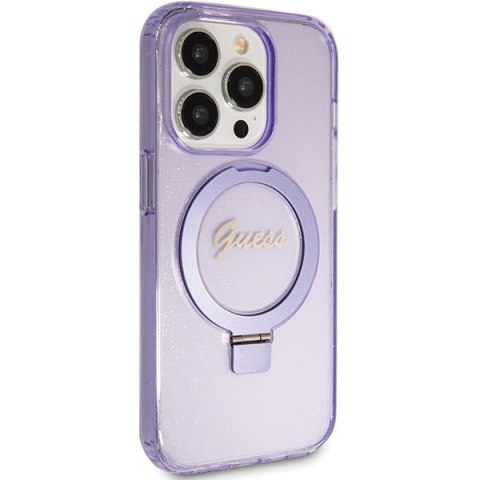 Guess GUHMP15LHRSGSU i Phone 15 Pro 6.1" fioletowy/purple hardcase Ring Stand Script Glitter Mag Safe