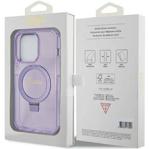 Guess GUHMP15LHRSGSU i Phone 15 Pro 6.1" fioletowy/purple hardcase Ring Stand Script Glitter Mag Safe