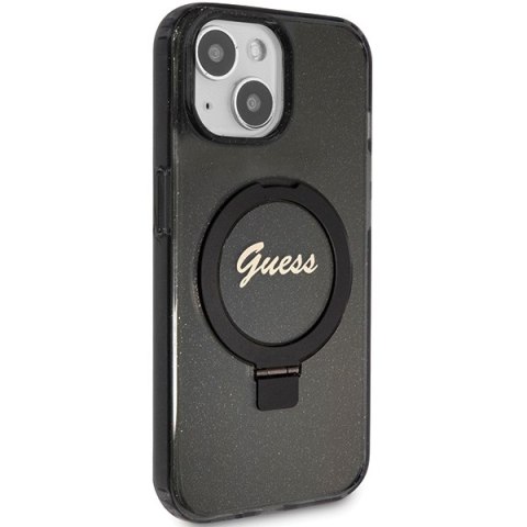 Guess GUHMP15MHRSGSK i Phone 15 Plus / 14 Plus 6.7" czarny/black hardcase Ring Stand Script Glitter Mag Safe