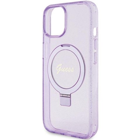 Guess GUHMP15MHRSGSU i Phone 15 Plus / 14 Plus 6.7" fioletowy/purple hardcase Ring Stand Script Glitter Mag Safe