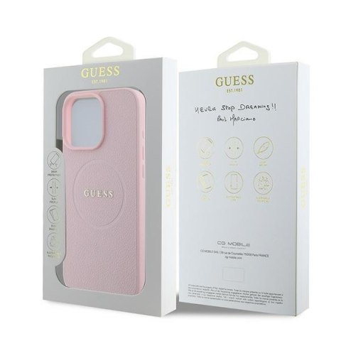 Guess GUHMP15XPGHSMMP i Phone 15 Pro Max 6.7" różowy/pink hardcase Grained Ring Mag Safe