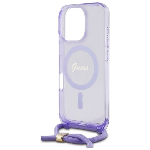 Guess GUHMP16LHCTSGNSU i Phone 16 Pro 6.3" fioletowy/purple hardcase Crossbody Cord Script Mag Safe