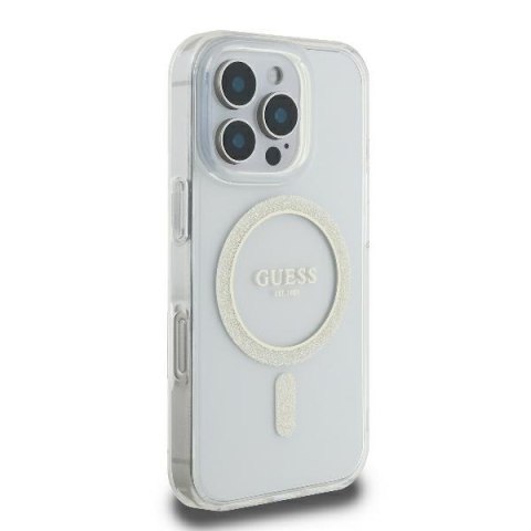 Guess GUHMP16LHFGERET i Phone 16 Pro 6.3" przeźroczysty/transparent hardcase IML Glitter Circle Mag Safe