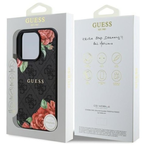 Guess GUHMP16LP4ROPEMCK i Phone 16 Pro 6.3" czarny/black hardcase 4G Flowers Print Mag Safe