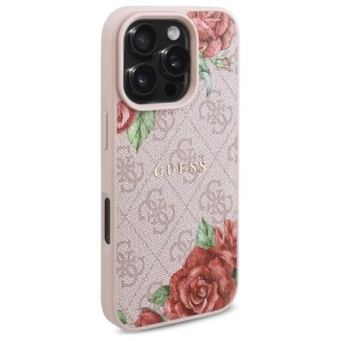 Guess GUHMP16LP4ROPEMCP i Phone 16 Pro 6.3" różowy/pink hardcase 4G Flowers Print Mag Safe