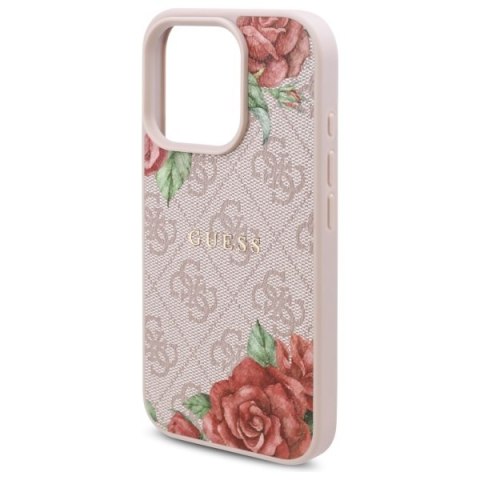 Guess GUHMP16LP4ROPEMCP i Phone 16 Pro 6.3" różowy/pink hardcase 4G Flowers Print Mag Safe
