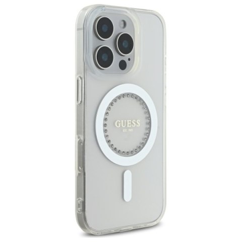Guess GUHMP16LPFTDTEH i Phone 16 Pro 6.3" biały/white hardcase IML Rhinestones Mag Safe