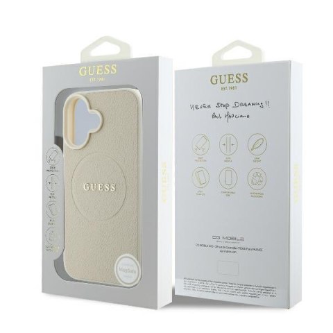 Guess GUHMP16SPGHSMME i Phone 16 beżowy/beige hardcase Grained Ring Mag Safe