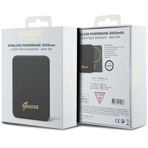 Guess Powerbank indukcyjny 5WGUPBM3ALGSGK 3000m Ah czarny/black Mag Safe Metal Script Logo