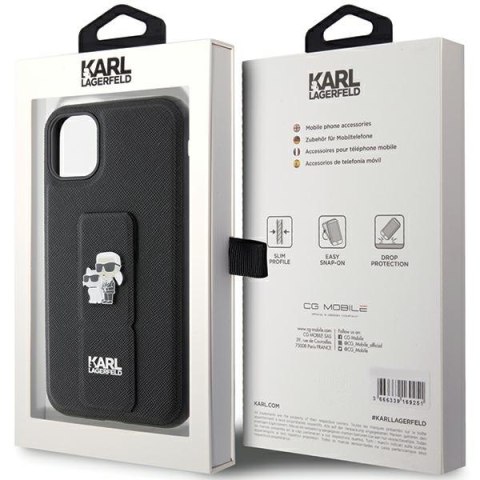 Karl Lagerfeld KLHCN61GSAKCPK i Phone 11 / Xr 6.1" czarny/black hardcase Gripstand Saffiano Karl&Choupette Pins