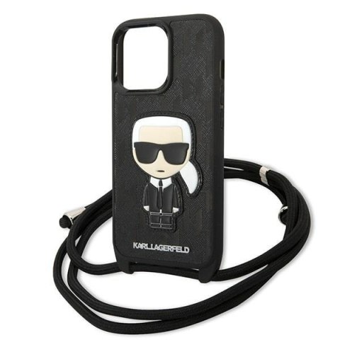 Karl Lagerfeld KLHCP13LCMNIPK i Phone 13 Pro / 13 6,1" hardcase czarny/black Leather Monogram Patch and Cord Iconik