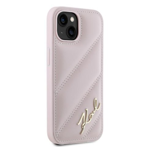 Karl Lagerfeld KLHCP14SPQDSMGP i Phone 14 / 15 / 13 6.1" różowy/pink hardcase Diagonal Quilted Script
