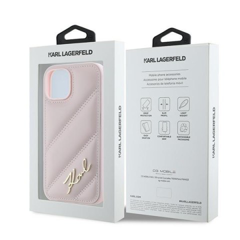 Karl Lagerfeld KLHCP14SPQDSMGP i Phone 14 / 15 / 13 6.1" różowy/pink hardcase Diagonal Quilted Script