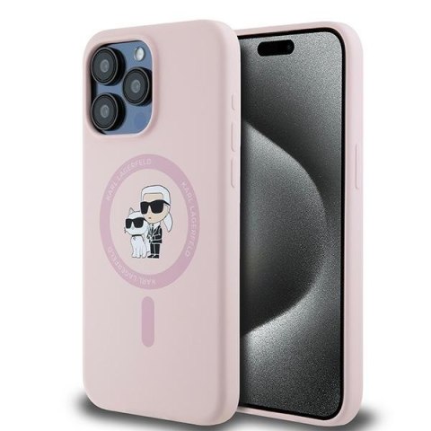 Karl Lagerfeld KLHMP15XSCMKCRHP i Phone 15 Pro Max 6.7" różowy/pink hardcase Silicone Karl & Choupette Ring Mag Safe