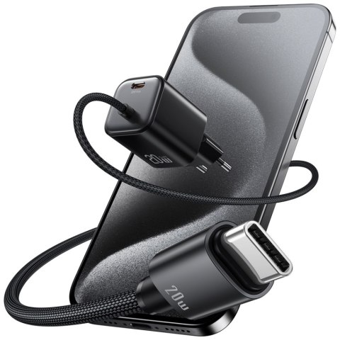 Ładowarka sieciowa USAMS JC Series CC261 20W Ga N Mini Fast Charger USB-C / wbudowany kabel USB-C czarny