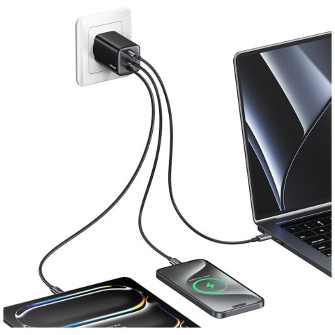 Ładowarka sieciowa USAMS JC Series CC266 65W Ga N Fast Charger 1x USB-C 1x USB-A / wbudowany kabel USB-C biały