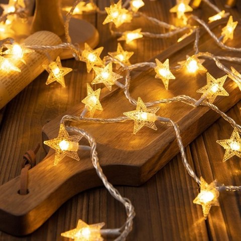 Lampki choinkowe LED snowflake/star - 10m/80 lampek ciepłe białe/warm white zasilane bat. 3x AA EHD-LS06
