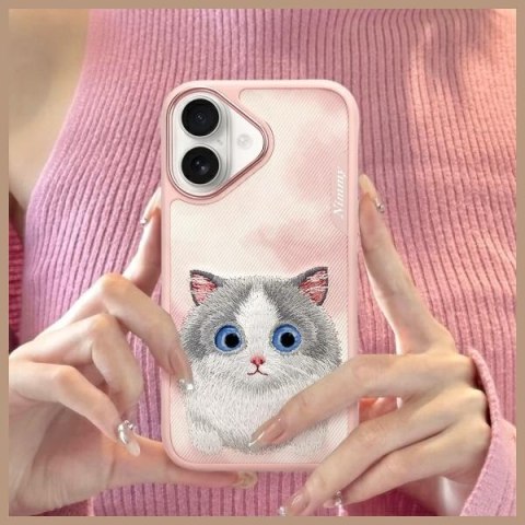Nimmy etui i Phone 16 6.1 różowy/pink Big Eyed Pet 2.0 Cat