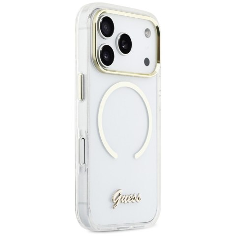 Etui Guess IML Script Metal Mag Safe do i Phone 17 Pro przezroczysty