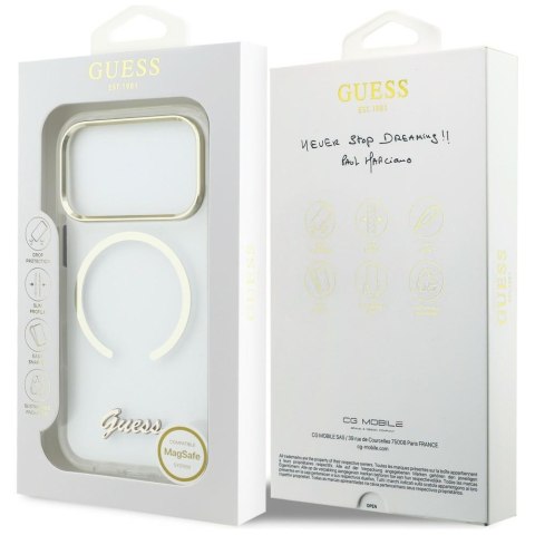 Etui Guess IML Script Metal Mag Safe do i Phone 17 Pro przezroczysty