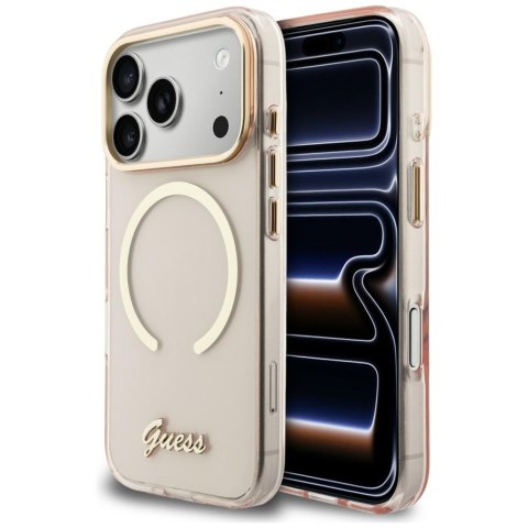 Etui Guess IML Script Metal Mag Safe do i Phone 17 Pro różowy
