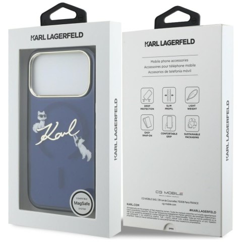 Etui Karl Lagerfeld IML Choupettes Karl Script Logo Mag Safe do i Phone 17 Pro niebieski