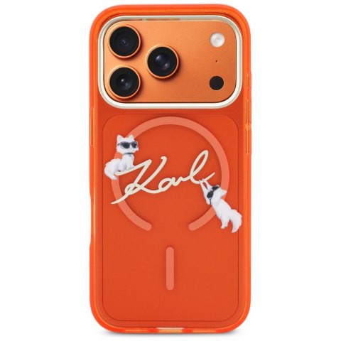 Etui Karl Lagerfeld IML Choupettes Karl Script Logo Mag Safe do i Phone 17 Pro pomarańczowy