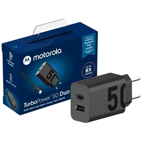 Ładowarka sieciowa Motorola Turbo Power 50W Dual USB-C/USB-A z kablem USB-C 1m czarny