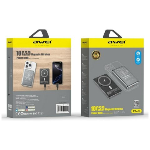 Powerbank Awei PA-31 10000m Ah indukcyjny Mag Safe szary