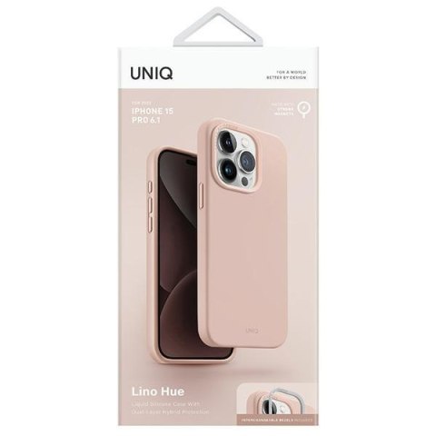 UNIQ etui Lino Hue i Phone 15 Pro 6.1"Magclick Charging różowy/blush pink