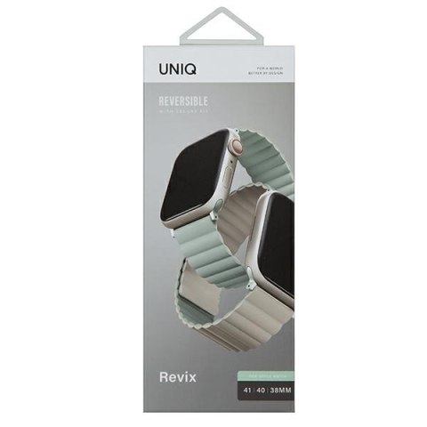UNIQ pasek Revix Apple Watch Series 1/2/3/4/5/6/7/8/9/SE/SE2/SE3 38/40/41mm. Reversible Magnetic zielony-beżowy/sage-beige