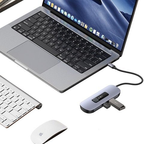 USAMS Adapter HUB 6w1 2x USB 3.0/TF/SD/USB-C/HDMI PD100W szary/tarnish SJ642HUB01 (US-SJ642)