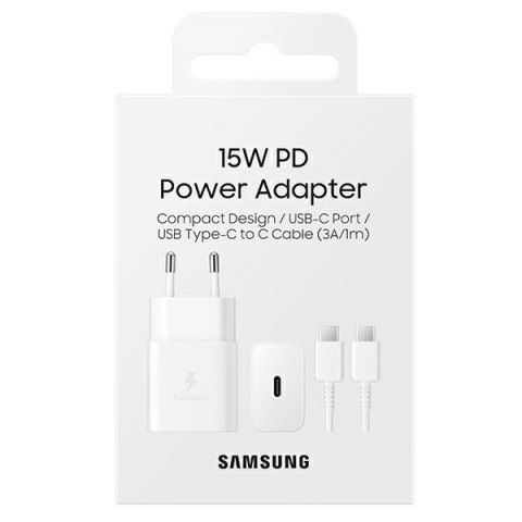 Ładowarka sieciowa Samsung EP-T1510XW 15WFast Charge + kabel USB-C/USB-C biały/white