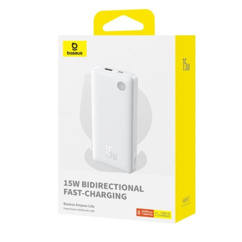 Powerbank Baseus Airpow Lite 10000mAh 15W z kablem Baseus Simple USB-A - USB-C 30cm - biały